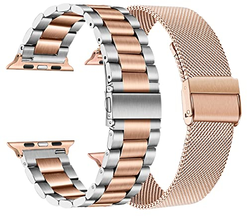 TRUMiRR Remplacement pour Apple Watch SE 2 Gen 40mm/Series 6/7 41mm 38mm 40mm Bande de Montre, Bracelet de Montre en Acier Inoxydable Tissé en Maille pour iWatch Apple Watch SE Series 8 7 6 5