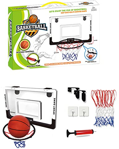 scosao Mini Basketballkorb fürs Zimmer, Indoor Basketballkorb Set für Kinder und Erwachsene mit Ball und Pumpe, Backboard zum an die Tür/Wand hängen, für Schlafzimmer, Zuhause, Büro,Black