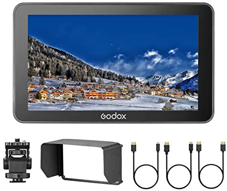 Godox GM6S 5.5Inch 4K Camera Monitor 1200nit Ultra-Bright Video Monitor for DSLR Camera 1920 * 1080 IPS Screen Touch Control HDMI Input & Output Custom 3D LUT Type-C/DC/Battery Powered with Sun Hood