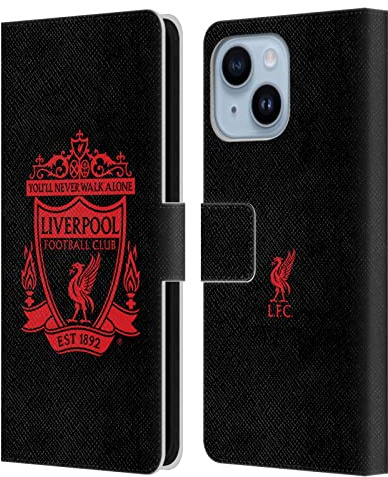 Head Case Designs Officially Licensed Liverpool Football Club Black 2 Crest 1 Leather Wallet Case Compatible With Apple iPhone 14 Plus