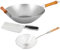 Ken Hom großer Wok 36 cm Induktion Karbonstahl unbeschichtet mit Buchenholz-Griff - 3-tlg. Wokpfannen Set mit Schaumlöffel & Hackmesser