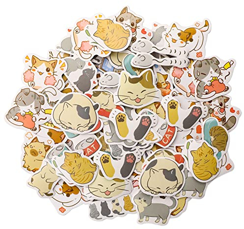 Sliverdew 90 Stück Katzen Aufkleber Mini Cartoon Stickers Anime-Aufkleber Laptop Aufkleber Lustige Tier Aufkleber für Wasserflasche Telefon Gepäck Skateboard Gitarre