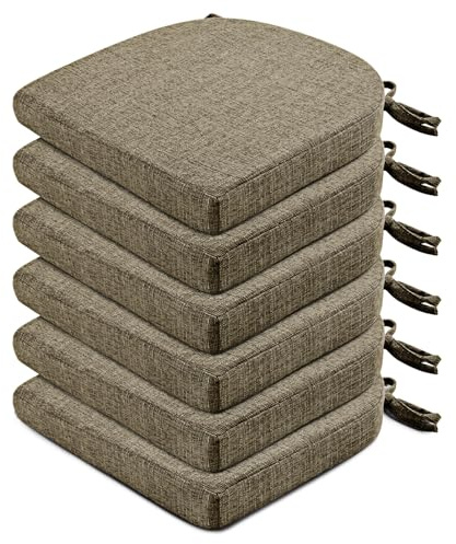 Wellsin Chair Cushions for Dining Chairs 6 Pack - Kitchen Chair Cushions with Ties and Non-Slip Backing - Dining Chair Pads 16X16X2, Khaki