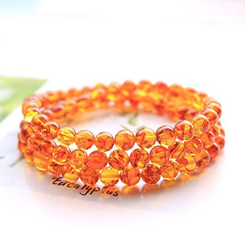 OBCPD Natürliche Piebald Bernstein Runde Perlen 3 Runden Armband Halskette 6mm Gelb Bernstein Frauen Männer Heilung Stretch Schmuck