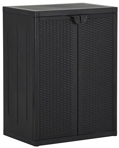 vidaXL Garden Storage Cabinet - Durable Polypropylene Unit with Rattan Look - Spacious 2-Shelf Organizer for Living Room, Bathroom or Patio - 65x45x88 cm Black