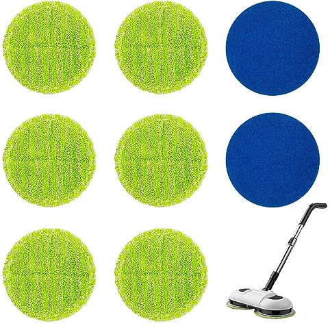 Cordless Rotary Mop 8 Pcs Floating Mop Floating Mop Pads 2 x Microfibre 6 x Scrubbing Pads Electric Mop Replacement Cleaning Pads Handheld Spin Maid Floating Mop For Tile, Wood Floors, Smooth Floors