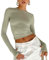 Maglietta a Manica Lunga Donna Sexy Maglietta a Maniche Lunghe con Fori per i Pollici Ragazza Crop Top in Pizzo Ragazza Top Solido Taglio Slim Aderente Ragazza Shirt Corto Elegante (Verde, M)