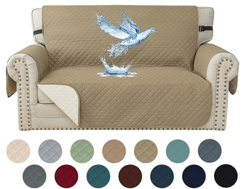 YSTELLAA 100% Wasserdicht Sofa Überzug 2 Sitzer, Couch Bezug Rutschfes, Waschbar Couchüberzug, Sofabezug Mit Armlehnen, Universal Sofa Covers Für Katze Hund, Mit Gummiband, Khaki