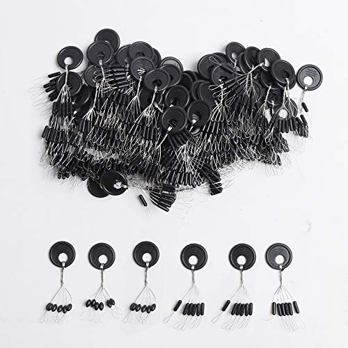 Alwonder 600 Stück Gummistopper Posenstopper Schnurstopper Silikonstopper, 6 in 1 Gummiperlen Posen Angeln, Schwarz, Ovale Form, 4 Größen Verfügbar