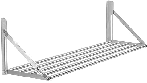 Mahlzeit Edelstahl Wandregal im Stangendesign | 120 x 30 cm | Hängeregal, Klappbar | Silber | Ablage Edelstahl Regal Gastro, Wandregal Edelstahl Küchenregal, Schweberegal, Edelstahl Regal Küche
