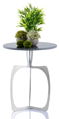 Amago home Beistelltisch Metall rund ø 45 x 56 cm Dekotisch Marmor Sohoo Gestell Farbe Silber - Tischplatte schwarz