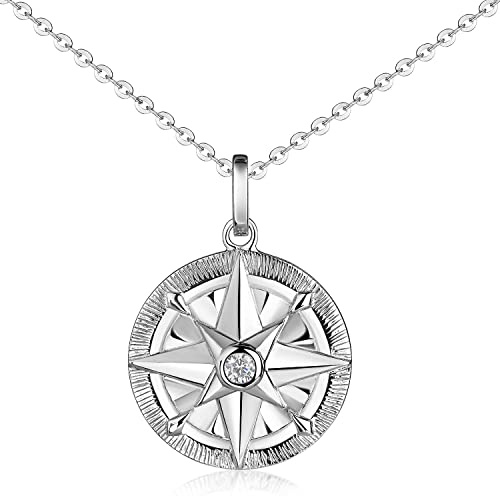 MATERIA by Matthias Wagner Kompass Anhänger Silber 925 mit Zirkonia für Damen rhodiniert