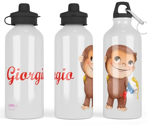Generico Borraccia George la Scimmia Personalizzata con Nome – Bambini | Alluminio, Riutilizzabile, Ecologica, Design Scimpanzé Curioso, Scuola e Asilo