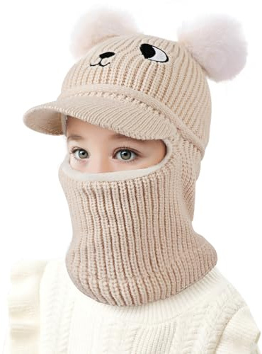 TAGVO Kinder Wintermütze Jungen Mädchen 1-6 Jahre, Multifunktionale Winddichte Warm Sturmhaube Fleece Skimaske, Schlupfmütze Wollmütze Strickmütze mit Halswärmer
