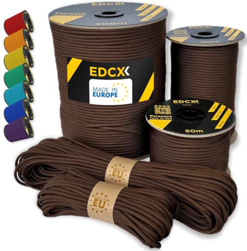 EdcX Paracord 4mm, 35+ Solid Colors (10m, 15m, 30m, 50m, 100m, 300m) | Ideal for Crafting, DIY, Camping, Survival, Outdoor | 100% Nylon Rope 4mm | Tactical Cord 550 Type III (Chocolate, 3 m)