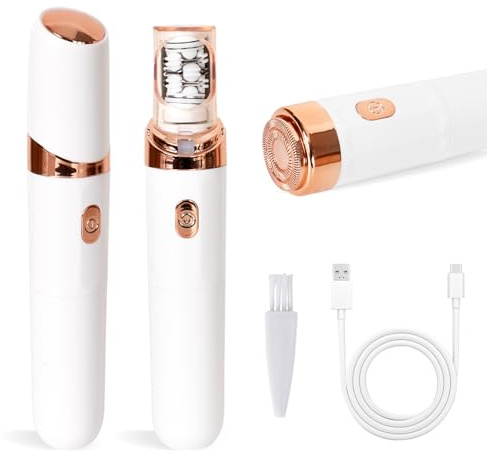 Épilateur pour Femme,2 en 1,Épilateur Facial Rechargeable pour Femme,2 Têtes de Rechange,Rasoir Électrique Sans Fil, avec Lumière LED,pour L'épilation Des Racines Du Visage Et Des Bras (Blanc)