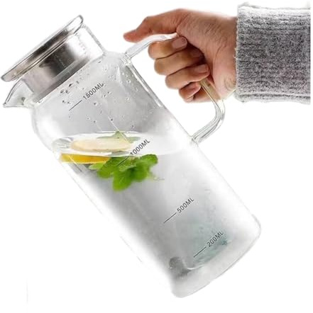 Oiiwowi Pitcher Lid and Spout, Glass Carafe for Hot/Cold Water, Large Iced Tea Pitcher for Coffee, Juice and Homemade Beverage