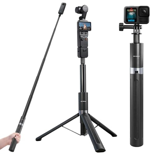 REYGEAK 150 cm Selfiestick Stativ, 2-in-1 Teleskop-Monopod für Insta360 X6/X5/X4/ONE X2, 1/4 Zoll Handheld Pole Stick mit GoPro-Adapter für GoPro, DJI Osmo Pocket 4/Pocket 3, Osmo Action 6/5 Pro/4
