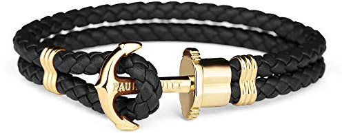 Paul Hewitt Anker Armband PHREP - Lederarmband für Damen und Herren (Schwarz), Männer und Frauen Armband mit Anker Schmuck aus IP-Edelstahl (Gold)