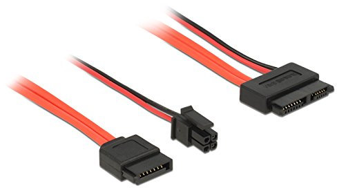 DeLOCK 0.3m - SATAIII 7p + 4p/Slim SATAIII 13p 0.3m SATA III 7-pin + 4-pin Molex SATA III 13 Broches Slimline Noir - Rouge câble SATA