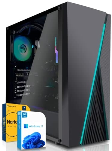 SYSTEMTREFF Basic Gaming PC AMD Ryzen 5 5500GT 6x4.4GHz | AMD RX Vega 7 4K HDMI DX12 | 256GB SSD | 16GB DDR4 RAM | WLAN Desktop Computer Rechner für Gamer, Zocker