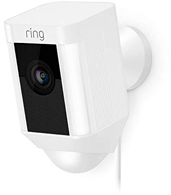 Ring Spotlight Cam Wired de Amazon | Cámara de seguridad HD con foco LED, alarma, comunicación bidireccional, enchufe UE | Prueba de 30 días gratis del plan Ring Protect