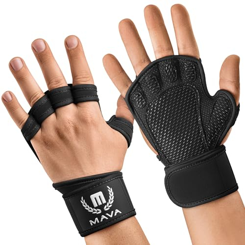 Mava Sports Belüftete Handschuhe für Männer und Frauen | mit integrierten Handgelenksmanschetten und vollflächiger Silikonpolsterung | Perfekt für Gewichtheben, Cross-Training, WOD (Schwarz, L)