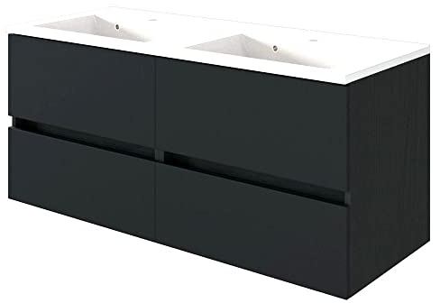 Lomadox Badezimmer Doppel Waschtisch-Unterschrank Waschbecken 120 cm Badmöbel matt grau