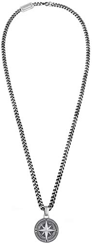 Kuzzoi Herren Silber Halskette Kompass Windrose (34mm) 925 Sterling Silber oxidiert Herrenkette mit Anhänger, Panzerkette Länge 50cm