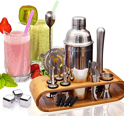 Cocktail Shaker Set,750ml Stainless Steel Cocktail Making Set with Display Stand,18 Pieces Bar Tool Kit for Bartender,Gift for Father,Men and Cocktail Lovers.