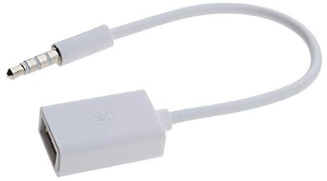 OTOTEC Adaptateur AUX vers USB 1/8/3,5mm Mâle Prise Audio Auxiliaire vers USB 2.0 Femelle Convertisseur Câble de Plomb Blanc pour Voiture Clé USB Lecture et Lecture Uniquement
