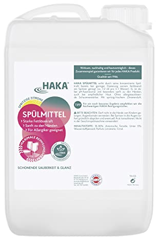 HAKA Spülmittel Spritzige Zitrone, Geschirrspülmittel Konzentrat, Allergiker geeignet, 3 l Kanister