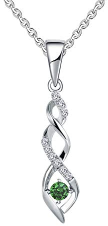 JO WISDOM Collares Colgante Plata de ley 925 Infinito Cristales 3A Circonita Piedra de nacimiento de Mayo Color Esmeralda