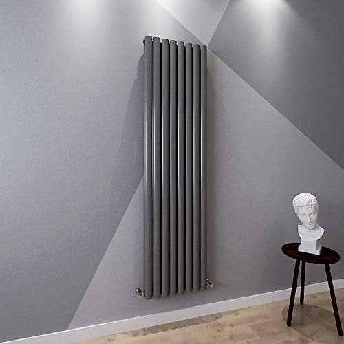 Acezanble∣Anthracite Radiators Double Oval Column Panels Vertical 1800mm Tall Radiator Centre Heating for Bathroom Kitchen Living Room Small Large Average