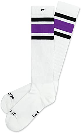 Spirit of 76 Herren & Damen Sport Retro Skatersocks Hoch Baumwolle 47 48 49 50 Weiß - Schwarz - Lila Deep Purple Hi (XL)