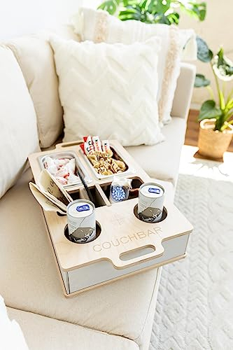 INEXTERIOR CouchBar - PERSONALISIERBAR - handgefertigt in Deutschland - zwei Snackschalen, Organizer und Flaschenhalter - Couchbutler couchorganizer Sofaorganizer Sofaablage Tablett Couchbutler
