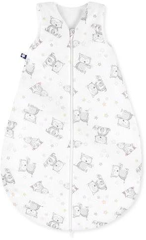 Julius Zöllner Schlafsack, warme Füllung 2,5 TOG, waschbar bei 60°C, Made in Germany, Oeko TEX Standard 100, Häschen und Eule, Gr. 80