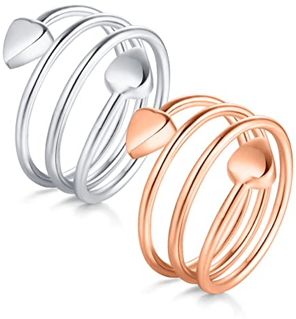 Jeracol Kupfer Magnetringe für Frauen Männer,2 Stück 99% reines Kupfer magnetische Kupferringe mit starken Magneten,verstellbare ring mit einer Geschenkbox(Roségold&Silber)
