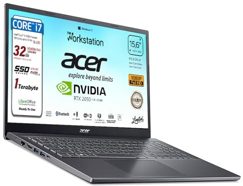 Acer Notebook Intel i7-1255U 10 Core 32GB RAM SSD 1TB 15.6 Full HD | 4.7GHz, Nvidia Geforce RTX 2050, Tastiera retroilluminata, Wi-Fi 6, Win 11 pronto all'uso