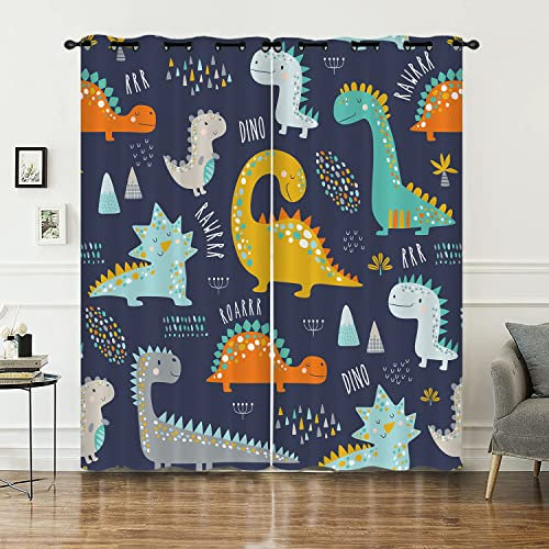 HOSIMA Karikatur Dinosaurier Gardinen Vorhang Blickdicht mit Ösen,2-Set 140x260cm Schön Tiere Leichte & weiche Verdunklungsvorhänge für Schlafzimmer Kinderzimmer,(Dinosaurier 140x260cm)