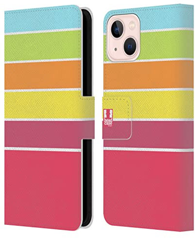 Head Case Designs Naranja Y Color De Rosa Caliente Colección Stripes Carcasa de Cuero Tipo Libro Compatible con Apple iPhone 13