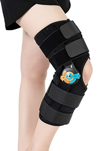 Kurze Knieorthese Verstellbare Knieschiene Stabilisierung ROM Postoperative Knie-Wegfahrsperre Verstellbare Knie-Wegfahrsperre mit seitlichen Beinstabilisatoren für Meniskusrisse Männer Frauen (S)