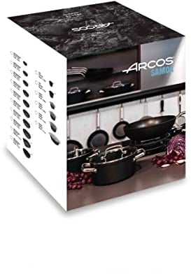 Arcos Serie Samoa | Batería de Cocina 5 piezas | Aluminio Forjado | Full Inductino | Asas Acero Inoxidable Efecto Frio | Sistema ahorro energético | Apta lavavajillas | Color Negro