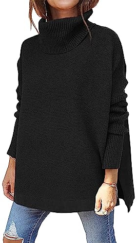 Jhsnjnr Women's Long Sleeve Tops Turtleneck Sweater Oversized Pullover Knitwear Jumpers Black