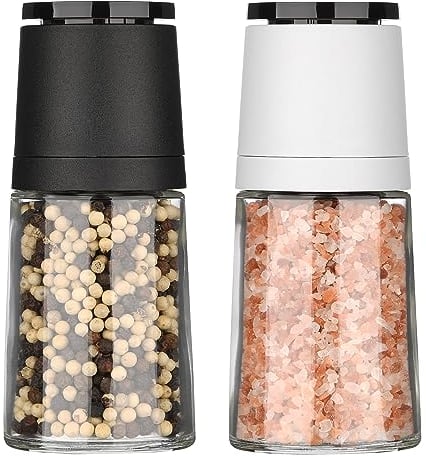 Moulin à Poivre et Sel Élégant en Verre - Lot de 2, Broyeur en Céramique Réglable, Accessoire de Cuisine Raffiné pour Sublimer vos Plats