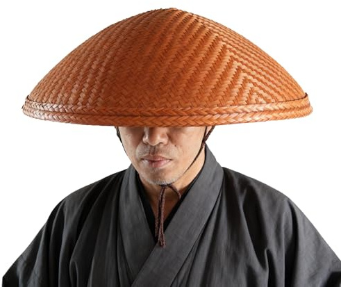 Japanese Traditional Handmade Ohenro Hat for Shikoku Pilgrimage 88 Bamboo Hat Umbrella, Grey, M/One size