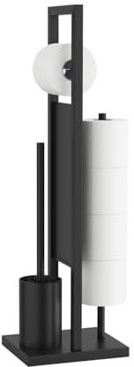 Ibergrif M34153B Black Toilet Roll Holder Free Standing with Toilet Brushes & Holders, Toilet Roll Holder Stand for Toilet, 304 Stainless Steel