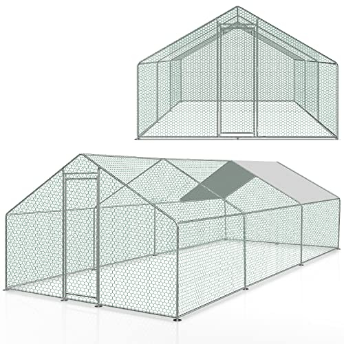 Tubiaz Hühnerstall Freilaufgehege mit Schloss, 3x6x2m Verzinkter Stahl Verzinkter Stahlrahmen, PVC-beschichtetes Schatten Dach, für Hühnerkäfig Geflügelstall Vogelkäfig Kleintiere