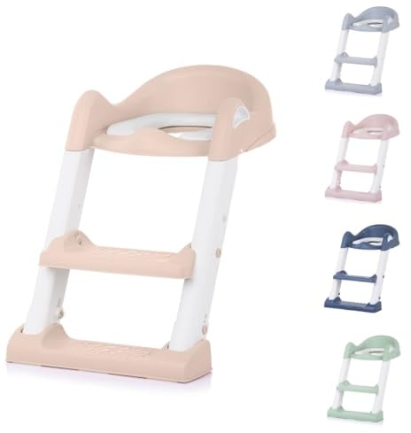 Chipolino Toilettenaufsatz, Toilettensitz mit Leiter, Griffe, Fußstütze, kompakt, Farbe:rosa weiß