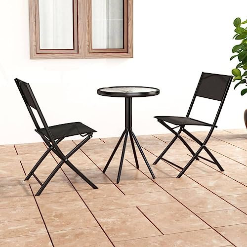 HETFTJN 3-TLG. Bistro-Set, Sitzlounge Garten Gartenstuhl Garten Sitzgruppe Gartenlounge Geeignet für Wenig Platz Garten Balkon Außen Stahl Schwarz